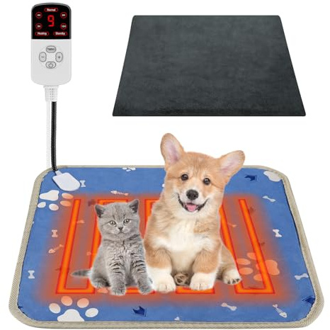 Noetopolis Pet Heating Pad, Heated Cat Bed with Timer and 30-60℃ Adjustable Temperature, Electric Pet Heated Blanket Mat for Cats and Dogs, Kitten Puppy Heat Pad with Chew Resistant for Rabbit-45x70cm
