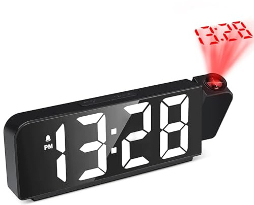Probuk Reloj Despertador de Proyección Digital 180°, Pantalla LED Grande con Temperatura, 4 Niveles de Brillo, Alimentación por USB, para Dormitorio, Oficina, Niños y Ancianos