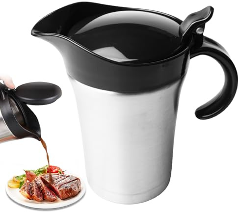 Saucière thermique en acier inoxydable - 750 ml - Avec couvercle - Double isolation - Avec poignée - Pour crème, jus, sauce vanille