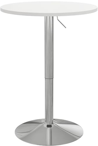 HOMCOM Tavolo da bar rotondo, regolabile, con piano girevole 360°, bianco