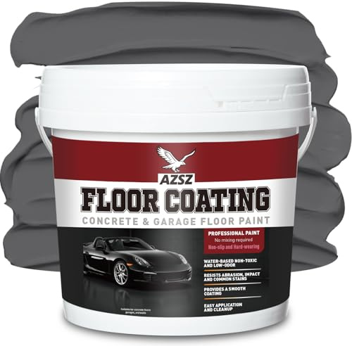 AZSZ Premium High Gloss Concrete & Epoxy Floor Paint, Dark Gray 1 Gallon | Indoor/Outdoor Concrete Paint – Self-Priming, Hot Tire Resistant for Garage Floor Paint, Driveway, Patio, Basement, Pool Deck