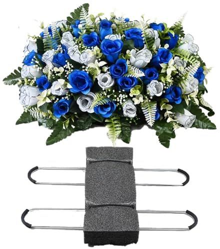 Xiyocadt 45 Stück Künstlichen Rosen, Kunstblume mit Festhalter Aufleger, Allerheiligen Gestecke Grabschmuck Wetterfest Blumen, Deko für Grabdeko Grabschmuck Friedhofsdeko Wiesen Garten (Weiß + Blau)