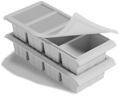 Ghyxfdai 2-Pack Silicone Freezer Tray With Lid, 1000ML Soup Freezer Containers, Extra Large Ice Cube Tray, Oven-Safe Moulds, For Meal Prep, Storing Soup, Sauces, Leftovers and More (Gray)