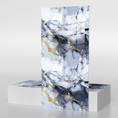 Vieshful 10 Pack 30 x 60 cm Self Adhesive Wall Tiles, Waterproof Back Splash Marble Stick on Tile Kitchen Bathroom, TV Walls, Living Room Blue (Not Real Tiles)