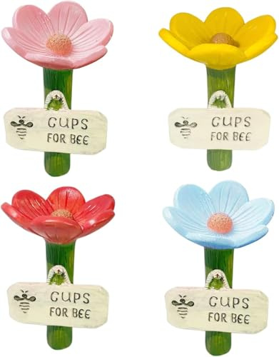 Flower Bee Waterer, Bee Watering Stations with Stake Base, Hygienic Thirsty Pollinators Feeder, Colorful Flower Shaped Garden Pollinators Drinking Cups for Lawn Driveway Farm Patio (All)