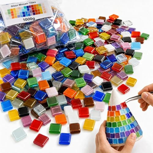 1kg Bunt Mosaiksteine zum Basteln –1×1cm Quadratische Mosaikfliesen | Mini Kristall MosaikFliesen für DIY Deko Heimdekoration Bilderrahmen Spiegel und kreative Kunsthandwerk-Projekte