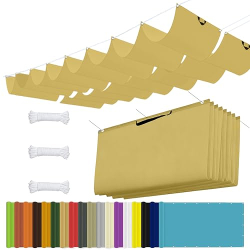 Toldo Corredero 2 x 5 m Impermeable, 98% Rayos UV Resistente Al Desgarro, Toldo Vela Impermeable, Rectangular Toldos, con Ojales y Cuerdas para Balcon, Patio, Amarillo Arena