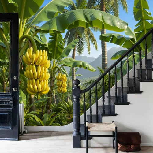 Papel pintado tejido no tejido,Fotomurales selva tropical realista bananier 400x280cm Decorativos Murales resistente, transpirable y fácil de instalar,Papel Pintado Panorámico 3D