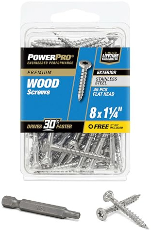 Power Pro Premium 305 Stainless Steel Wood Screws (#8 x 1-1/4) - 45pc