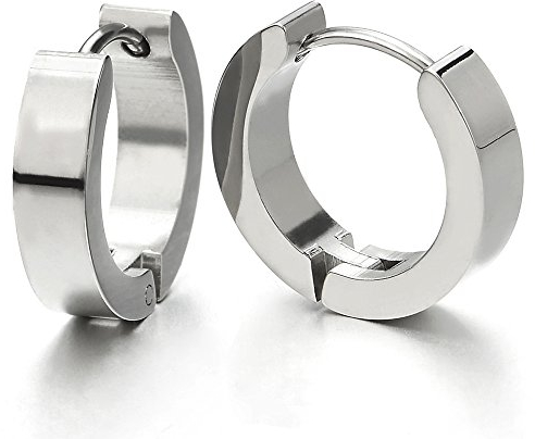 Paar Creolen für Herren Damen, Edelstahl Huggie Ohr Manschette Ohrringe, Fake Piercing, Poliert