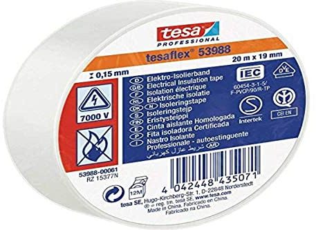 tesa 53988-00061-00 Insulation Tape 53988 White (L x W) 20 m x 19 mm