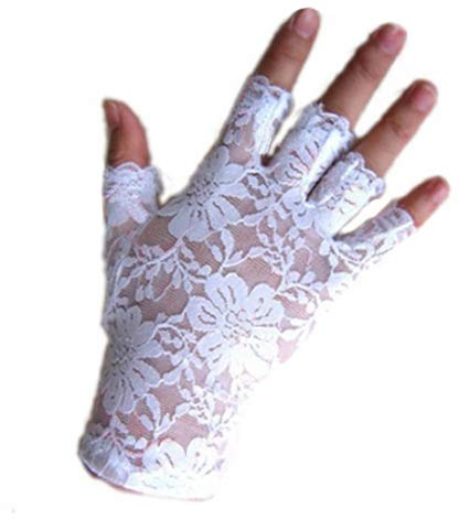 Brussels08 Damen Sexy Spitze Fingerlose Handschuhe Gothic Party Spitze Handschuhe Halbe Hand Kurze Handschuhe Fäustlinge Handgelenklänge Brauthandschuhe für Hochzeit Party Abend Abschlussball