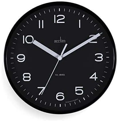Acctim Runwell Small Wall Clock Quartz Slimline Case (Black)