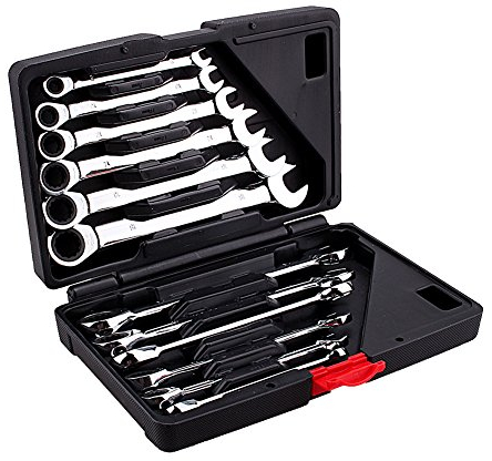 Ratschenschlüssel-Set, Gabelringschlüssel, 8 – 19 mm, 12-teilig, professionell, Ratschenschlüssel-Set, Beschichtung Chrom Vanadium