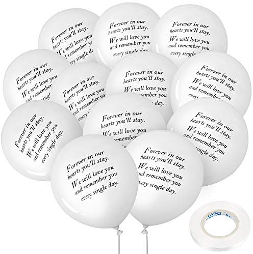 Gejoy 50 Pieces Funeral Balloons 12'' White Remembrance Memorial Balloons and 3 Pcs Ribbon for Release, Funeral Decoration