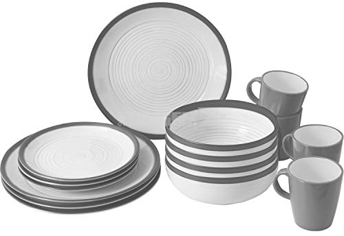 BRUNNER Set stoviglie da Campeggio (Set 16 Pezzi) per 4 Persone - Lunch Box Bellagio - in melamina Stone Touch di Alta qualità, Antiscivolo e Resistente