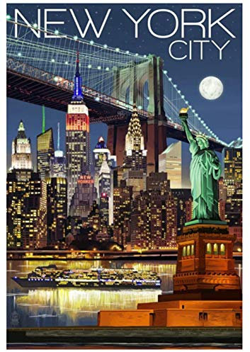 ZXX5D Malen Nach Zahlen New York Malen Nach Zahlen Erwachsene Landschaft Leinwand Malen Groß Ölbilder Auf Leinwand Handgemalt Diy Ölgemälde Set Mit Rahmen(A213)