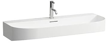 LAUFEN Sonar Aufsatzwaschtisch, 3 Hahnlöcher, mit Überlauf, 1000x420mm, geschliffen, H8163470001081, Farbe: Weiß