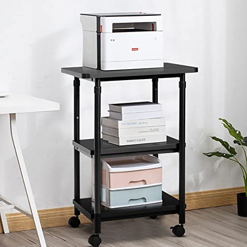 GIANTEX Support Imprimante 3 Niveaux, Meuble Imprimante avec Rangement, Hauteur Réglable 67 - 77 cm, Support Imprimante Roulette 360°, Chariot de Rangement pour Bureau
