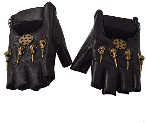 GRACEART Steampunk handskar för män, fingerlösa vantar, fågelskalle, En Storlek
