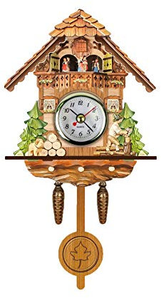 Verve Jelly Orologio a cucù al quarzo della Foresta Nera Orologio Antico a Pendolo Orologio da Parete, Creativo Vintage Orologio in Legno Artigianato Intaglio Swing Timer Decorazione Interni