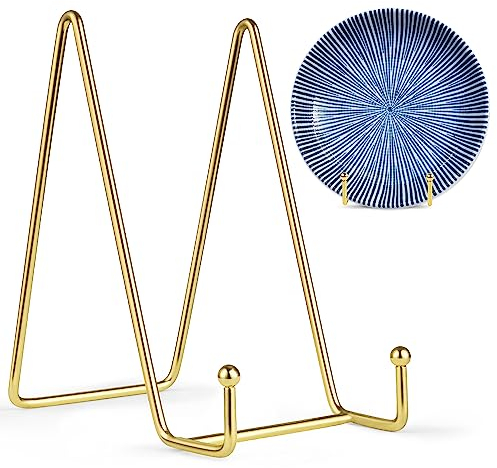 Mocoosy 6 pollici oro supporto per piatto per display, aggiornato Anti scivolo espositore ferro cavalletto cornice supporto metallo espositore per foto, piatto decorativo,tablet e arte da tavolo- 2pcs