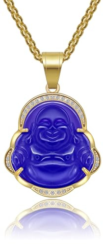 AILUOR Glücklicher lachender Buddha Halsketten, Glückskette Buddha Anhänger Grüne Jade Buddha Halskette Iced Out Bling Zirkon 18K vergoldet Kette Zierliche Amulett Halskette Schmuck Geschenk