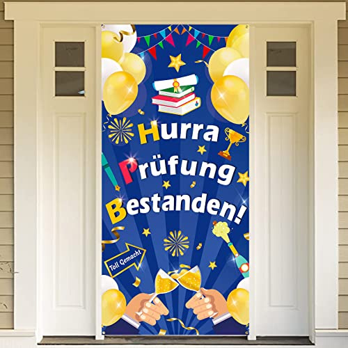 DPKOW Hurra Prüfung Bestanden Tür Banner für Studium Abitur Abschluss Deko Prüfung Bestanden Hintergrund Tür Wand Deko Graduierung, 185 x 90cm