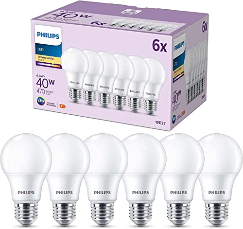 Philips Lighting 929003540256 pack de 6 ampoules LED E27, 40W, blanc chaud