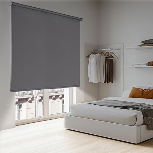 Estores enrollables Opacos con Tejido de Calidad. Estor Opaco Blackout Persiana Opaca Que aporta Oscuridad. Cortinas Dormitorio Opacas Novedad STORESDECO | Gris Oscuro 80 x 250 cm