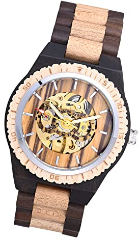 MicLee Herren Einfach Holzuhr Aushöhltes mechanisches Naturholz Zifferblatt Analog Quarzwerk Armbanduhr Für Männer Ehemann Geschenke