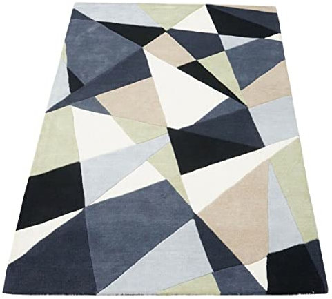 Biege Blau 160X230 cm Teppich 100% Wolle Orientteppich Handgetuftet HT376