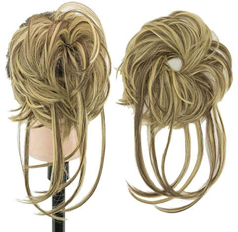 IMISSU 2PZ Chignon disordinato per capelli Updo Scrunchies lunghi Avvolgere la coda di cavallo ondulati parrucchieri fascia (2PZ Biondo Marrone Chiaro)