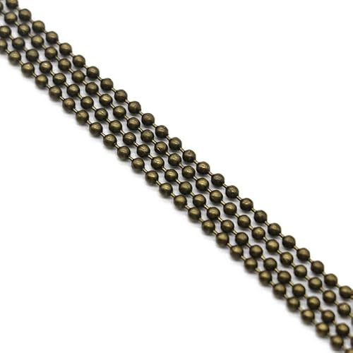 GUYOS 5 Meter Metall-Kugelketten, Armband-Halskette, 1,2 mm, 1,5 mm, 2 mm, 2,4 mm, runde Perlenketten, Bulk für DIY-Schmuckherstellung, antike Bronze, 2 mm Breite