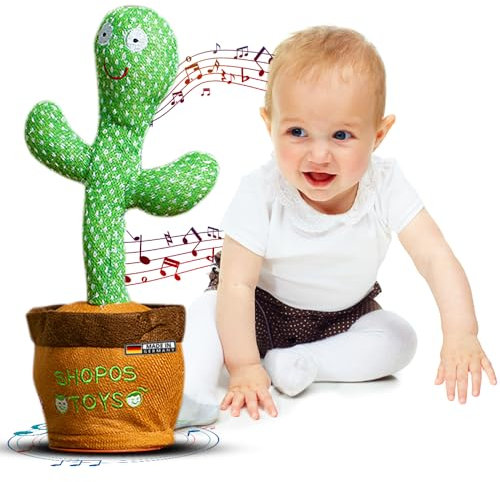 SHOPOS Tanzender Sprechender Kaktus ORIGINAL DEUTSCHE Version 2025 | Kinderlieder | Sicheres Spielzeug für Kleinkinder | Singender Kaktus Spielzeug Nachsprechen | Kinder Geschenk