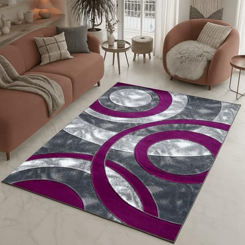 Rugs Inn Retro Area Rug - Super Soft Large Living Room Bedroom Bedside Carpet High Dense Pile Non Slip Thick Solid Color Washable Kitchen Rugs (Purple, 120 x 170 cm)