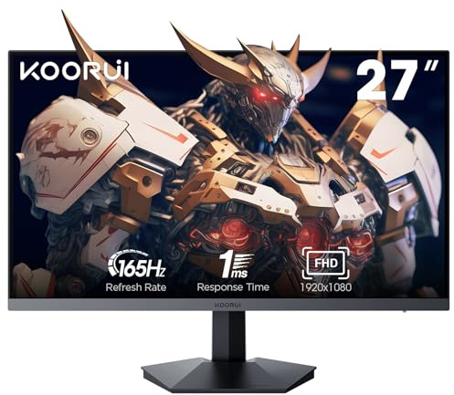 KOORUI Gaming Monitor 27 Zoll, Rahmenlos Bildschirm 165Hz Full HD Adaptive Sync (1ms, VA-Panel, 1920 x 1080, 2xHDMI 2.0, & DisplayPort 1.4, VESA 75x75mm, DCI-P3 90%, Eye-Care,)