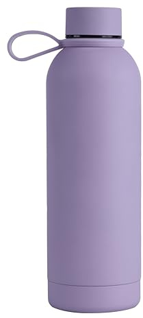 Memotak Borraccia Bottle Soft Touch 500 ml PERSONALIZZABILE -STAMPA UV O LASER Bottiglia isolata a tenuta stagna per Sport, Bambino, Bambina | 24 ore freddo & 12 ore caldo (Lavanda laser)