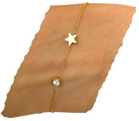 NataschaWoge® Stern Armband Damen Edelstahl 18K vergoldet – zierliches filigranes Armkettchen 16–20 cm – zartes Schmuckstück mit Stern Symbol – wasserfest & nickelfrei – Geschenkidee
