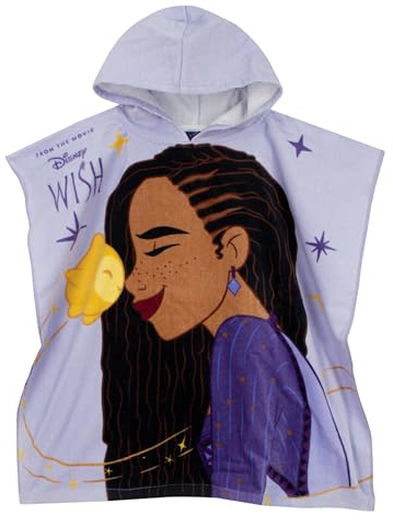 Disney Handtuch | Wish Handtuchponcho | Kapuzenhandtuch Kinder | Einheitsgröße Lila