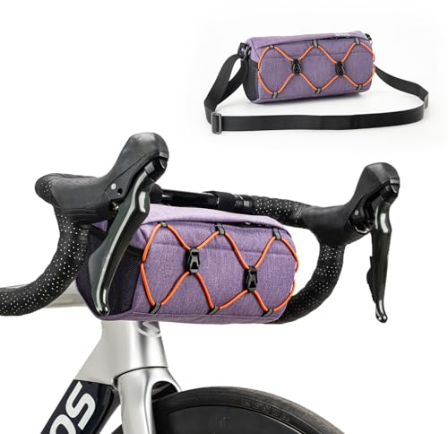 ROCKBROS Lenkertasche Fahrrad, Fahrradtasche Vorne am Lenker 2,2 L mit Schultergurt, Wasserabweisend & Reflektierend, Handlebar Bag für MTB, Rennrad, Gravel, E-Bike und Citybike, Lila