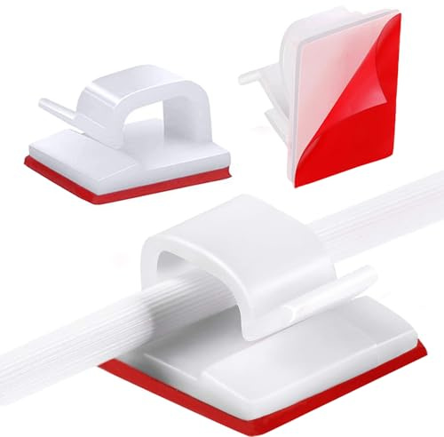 TRKETK 100 Piezas Clips de Cable Autoadhesivos, Ganchos para Exteriores para Luces Soporte de Gestión de Cables Mini Ganchos para Oficina Hogar Decoraciones Colgantes de Navidad Luz de Hadas (Blanco)
