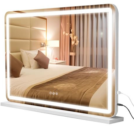 LIANWANG Schminkspiegel mit Beleuchtung 80 X 55cm, Hollywood Kosmetikspiegel mit 3 Farbtemperaturen, Groß Schminkspiegel mit Touchscreen-Steuerung für Geburtstage
