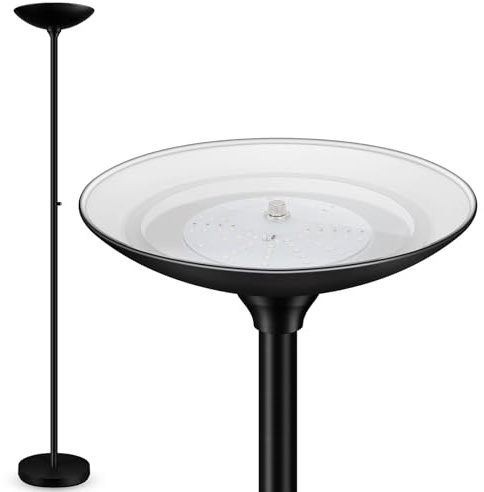 30W Torchiere Floor Lamp - 3600LM Super Bright LED Floor Lamp, 71 Inch Stepless Dimmable Standing Lamp with 3000K Lighting, Rotary Switch, Tall Metal Torch Floor lamps for Living Room/Bedroom (Black)