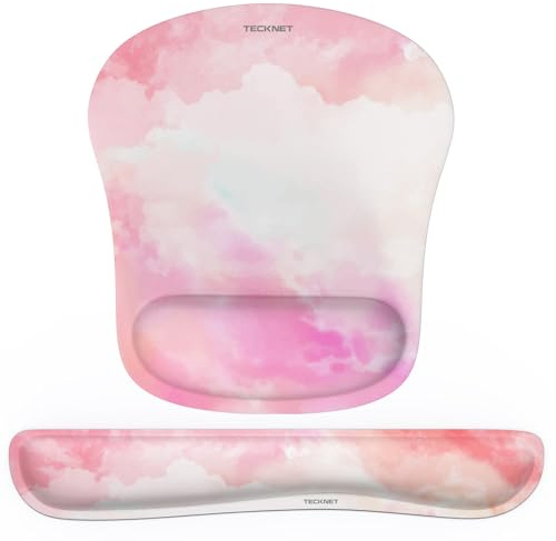 TECKNET Mauspad mit Handauflage, Gelkissen Mousepad und Ergonomische Memory Foam Tastatur Handgelenkauflage Set, Wasserdicht Mausunterlage für Computer und Laptop