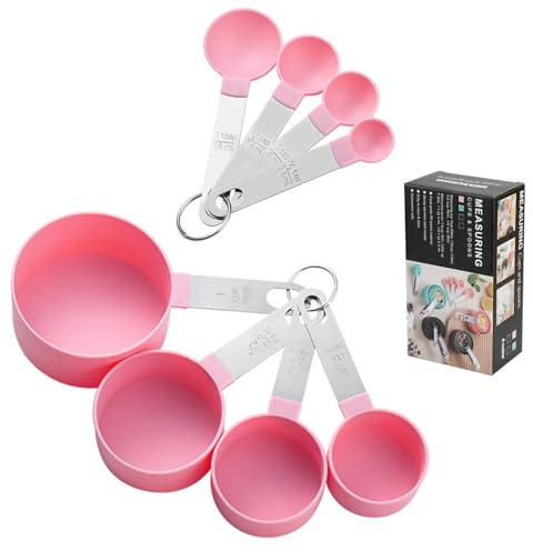 haierdidi Juego de 8 cucharas medidoras de plástico, herramienta de medición de cocina, cucharas medidoras con mango de acero inoxidable, cucharas dosificadoras para medir líquidos y sólidos (rosa)