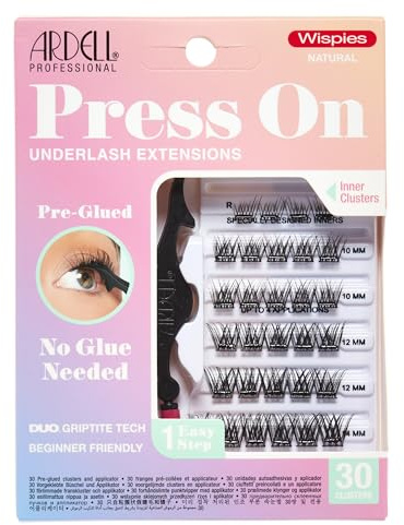 Ardell Press On Pre-Glued Eyelash Extension with Applicator - Wispies Natural, Customizable DIY Lash Clusters, Beginner Friendly Individual Lashes, 30 Count