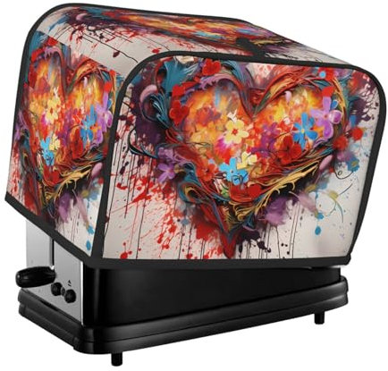 Toaster-Abdeckung mit Herzmotiv, 2 Scheiben, für kleine Geräte, mit Taschen, Toaster-Staubschutz mit Griff oben, waschbar, Universal-Brotbackmaschinen-Abdeckung für Küche