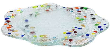 SOSPIRI VENEZIA Par de posavasos de flores de cristal estilo murano, 13 x 13 cm, para vasos, tazas de café, para casa, bares, restaurantes, idea de regalo