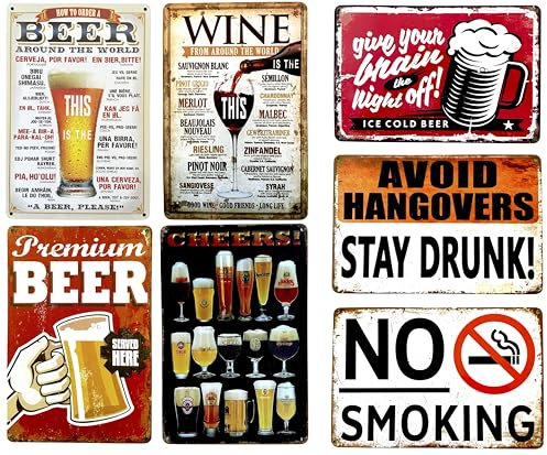 DiiliHiiri 7 x 1 affisch med pub och bar – vintage metallskyltar – 30 x 20 cm, barskylt, vintage ölminne, glasrumsdekoration (2635-235-291-238-294-223-271-283)